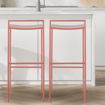 Svelte 30" Coastal Contemporary Iron Saddle-Seat Low-Back Bar Stool with Foot Rest - JONATHAN Y